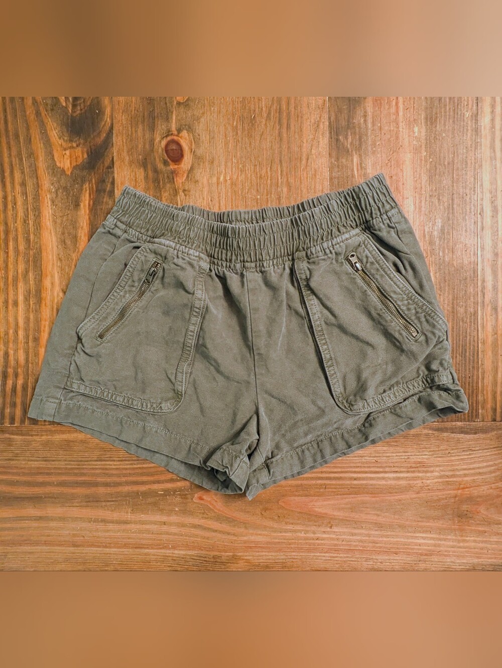 Aerie Boardwalk Shorts Green Canvas Size Small Zipper Pockets